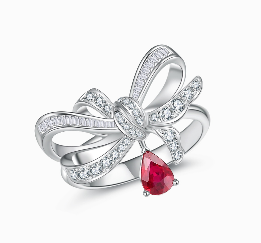 Load image into Gallery viewer, LEGACY・BOWTIE--K18 White Gold Ruby Diamonds Bowtie Ring
