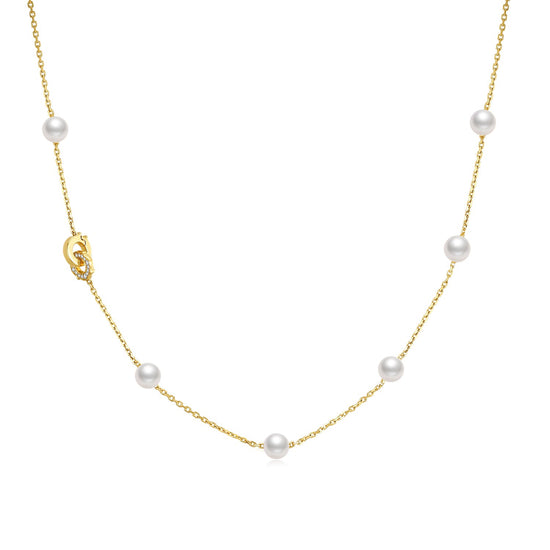 LEGACY--K18 Akoya Pearl Diamond Station Necklace (5.5mm)