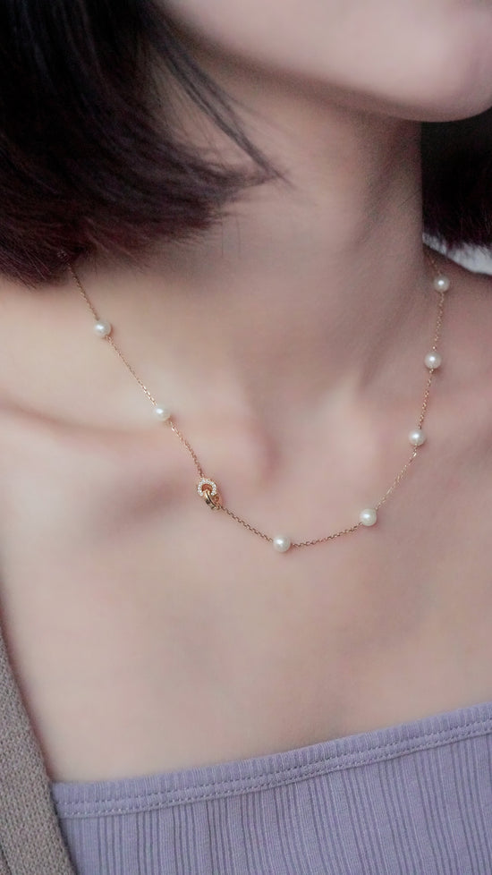 LEGACY--K18 Akoya Pearl Diamond Station Necklace (5.5mm)
