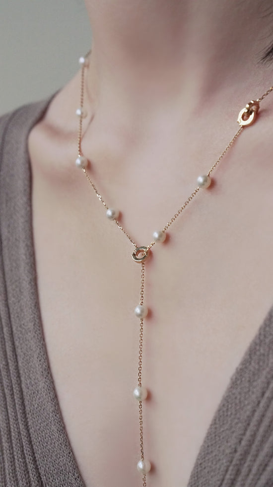 Load image into Gallery viewer, LEGACY--K18 Akoya Pearl Diamond Station Necklace (5.5mm)
